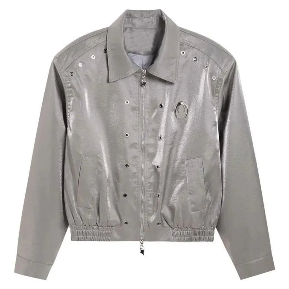 Bonsir Autumn Mens Wear Y2k Leather Glossy Design Niche Shoulder Pad Lapel Jacket Men'S Casual Loose High Street Short Jacket