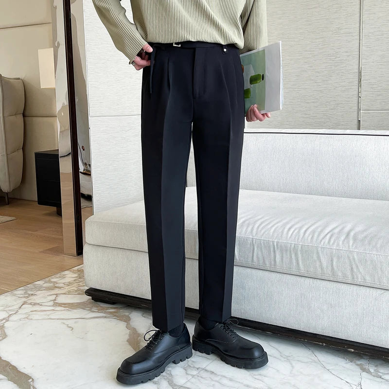 Bonsir New Spring Autumn Fashion Man Classic Slim Straight Long Suit Trousers Male Solid Color Men Smart Casual Business Pants 2XL