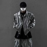Bonsir Autumn Mens Wear Y2k Leather Glossy Design Niche Shoulder Pad Lapel Jacket Men'S Casual Loose High Street Short Jacket