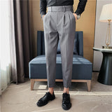 Bonsir British Style Twill Pleat Design Naples High Waist Casual Trousers Fashion Man Slim Simple Social Party Suit Pant Plus Size 38