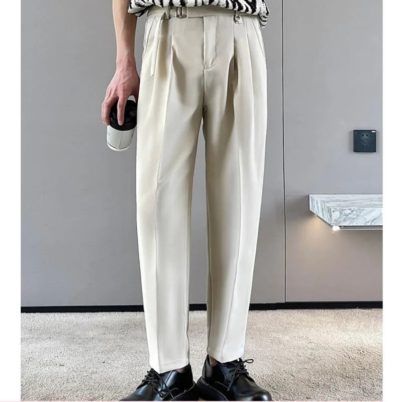 Bonsir New Spring Autumn Fashion Man Classic Slim Straight Long Suit Trousers Male Solid Color Men Smart Casual Business Pants 2XL