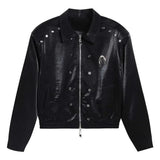 Bonsir Autumn Mens Wear Y2k Leather Glossy Design Niche Shoulder Pad Lapel Jacket Men'S Casual Loose High Street Short Jacket