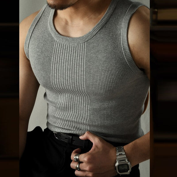 Summer Casual Solid Knitted Tank Tops Men Loose Crew Neck Sleeveless Vest  Fashion Mens Clothes Streetwear For Male Knit Pullover