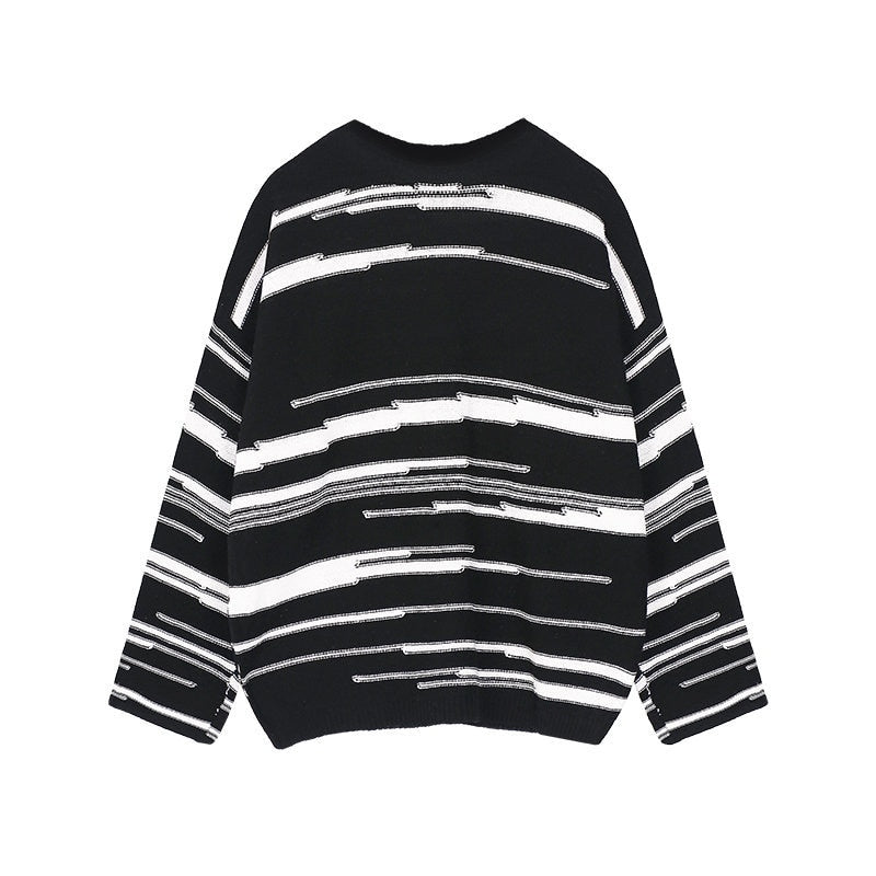 Bonsir Winter Sweater for Men Japanese Trendy Striped Knit Top Design Round Collar Long Sleeve Women Pullover Versatile Autumn