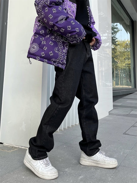 Bonsir Men's Y2k Jeans Cashew Flowers Purple Streetwear