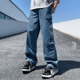 Bonsir Baggy Jeans big pocket Trousers Male Denim cargo Pants  Wide Leg Pant Men's Jeans Loose Casual  Streetwear Hip Hop Harajuku