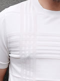 Bonsir Men's Breathable Knit T-Shirt - Casual Comfort Fit with Ribbed Texture, Round Neck, Short Sleeve, Summer Essential in White - Iron Wood Real
