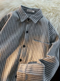 Bonsir Men's Striped Vintage Long Sleeve Shirt, Casual Slim Fit Button-Up Fall/Winter Blouse