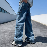 Bonsir Baggy Jeans big pocket Trousers Male Denim cargo Pants  Wide Leg Pant Men's Jeans Loose Casual  Streetwear Hip Hop Harajuku