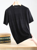 Bonsir Men's Breathable Knit T-Shirt - Casual Comfort Fit with Ribbed Texture, Round Neck, Short Sleeve, Summer Essential in White - Iron Wood Real