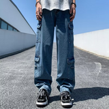 Bonsir Baggy Jeans big pocket Trousers Male Denim cargo Pants  Wide Leg Pant Men's Jeans Loose Casual  Streetwear Hip Hop Harajuku