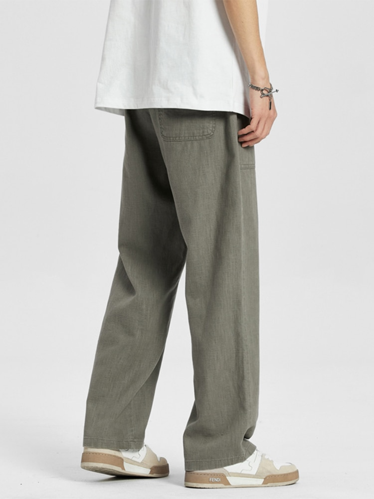10%off S-3XL Solid Color Loose Cotton Linen Casual Pants Home