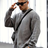 Bonsir Men's autumn and winter knitted thick solid color warm bottoming casual sweater