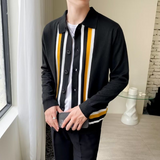 Bonsir Vintage Striped Jacquard Sweater Cardigans Men  Autumn Fashion Button-down Turn-down Collar Knit Shirts Casual Slim Sweaters