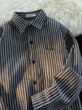 Bonsir Men's Striped Vintage Long Sleeve Shirt, Casual Slim Fit Button-Up Fall/Winter Blouse