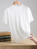 Bonsir Men's Breathable Knit T-Shirt - Casual Comfort Fit with Ribbed Texture, Round Neck, Short Sleeve, Summer Essential in White - Iron Wood Real