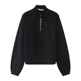 Bonsir Mens Y2k Shoulder Pad Cross Metal Zipper Polo Shirt Genderless 2024 New Youth Personality Versatile High Collar Long-Sleeve Top