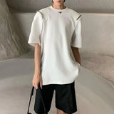 Bonsir Mens casual splicing see-through chain t-shirt 2024 new genderless youth trend streetwear back mesh see-through top unisex