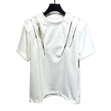 Bonsir Mens Dark Style Hollow Multi-Zipper Splicing T-Shirt New Genderless Youth Streetwear Personality Irregular Top Unisex