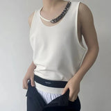 Bonsir Mens Casual Sexy Chain Design Vest New Genderless Streetwear Youth Trendy Nightclub Personalized Simple Top Unisex