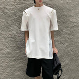 Bonsir Mens casual splicing see-through chain t-shirt 2024 new genderless youth trend streetwear back mesh see-through top unisex