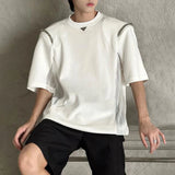 Bonsir Mens casual splicing see-through chain t-shirt 2024 new genderless youth trend streetwear back mesh see-through top unisex