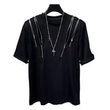 Bonsir Mens Dark Style Hollow Multi-Zipper Splicing T-Shirt New Genderless Youth Streetwear Personality Irregular Top Unisex