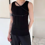 Bonsir Mens Sexy Strap Design Vest New Genderless Fashion Casual Streetwear Shaping Nightclub Versatile Solid Color Vest Unisex