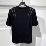 Bonsir Mens Dark Style Hollow Multi-Zipper Splicing T-Shirt New Genderless Youth Streetwear Personality Irregular Top Unisex