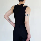 Bonsir Mens Casual Hollow Tight Shoulder Strap Design Vest New Genderless Streetwear Trendy Nightclub Shaping Sexy Top Unisex