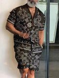 BONSIR  -  Men's Shirt Sets 3d Print Patchwork Lapel Short Sleeve Casual Shirt Beach Shorts Summer Streetwear Vacation Hawaiian Suits Men