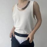 Bonsir Mens Casual Sexy Chain Design Vest New Genderless Streetwear Youth Trendy Nightclub Personalized Simple Top Unisex