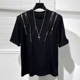 Bonsir Mens Dark Style Hollow Multi-Zipper Splicing T-Shirt New Genderless Youth Streetwear Personality Irregular Top Unisex