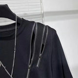 Bonsir Mens Dark Style Hollow Multi-Zipper Splicing T-Shirt New Genderless Youth Streetwear Personality Irregular Top Unisex