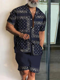 BONSIR  -  Men's Shirt Sets 3d Print Patchwork Lapel Short Sleeve Casual Shirt Beach Shorts Summer Streetwear Vacation Hawaiian Suits Men