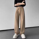 Bonsir Mens Casual Temperament Irregular Suit Pants Genderless Youth Trend Streetwear Thin Solid Color Versatile Straight Pants Unisex