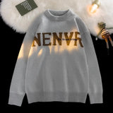 BONSIR  -  American Letter Sweater Male Knitwear Winter Simple Loose High Street Couple Sweater Hip-Hop Streetwear Fashion Pullover Knit