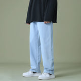 BONSIR  -  Autumn New Men's Black Denim Wide-leg Pants Streetwear Straight Loose Elastic Waist Jeans Korean Style Trousers Male