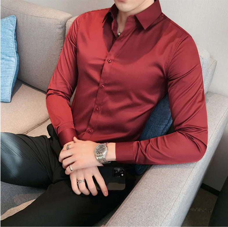 Bonsir 10 Colors High Quality Men Dress Shirt 2021 Autumn Long Sleeve Solid Business Slim Fit Shirts Homme Dress Social Casual Shirt