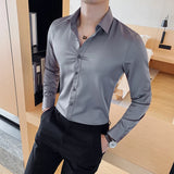 Bonsir Autumn High Quality Solid Dress Shirt Men Long Sleeve Fashion Slim Men Social Casual Business Shirt Black White Dress Shirt