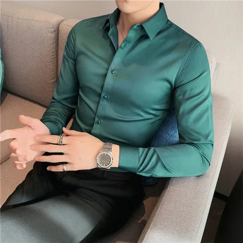 Bonsir Plus Size S-7XL High Quality Men Dress Shirt 2024 Autumn Long Sleeve Solid Business Slim Shirts Homme Dress Social Casual Shirt