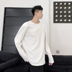 Bonsir Large Size Spring Side Slit personality pad shoulder loose round-necked t-shirt fashion men's Korean version of INS jacket jacke