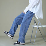 BONSIR  -  Autumn New Men's Black Denim Wide-leg Pants Streetwear Straight Loose Elastic Waist Jeans Korean Style Trousers Male