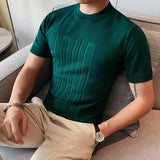 Bonsir British style Summer Solid Short Sleeve Knitted T-shirt Men Fashion O-Neck Stripe Slim Fit Tee High Quality Men Clothing 6Colors