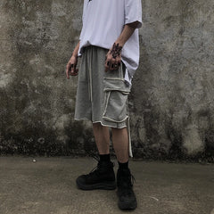 Bonsir Ins summer fashion brand Harajuku style dark black shorts trend loose solid color versatile tooling straight pants