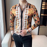 Bonsir Luxury Printed Men Shirt Autumn Fashion Long Sleeve Slim Fit Business Dress Shirt Social Party Nightclub Streetwear