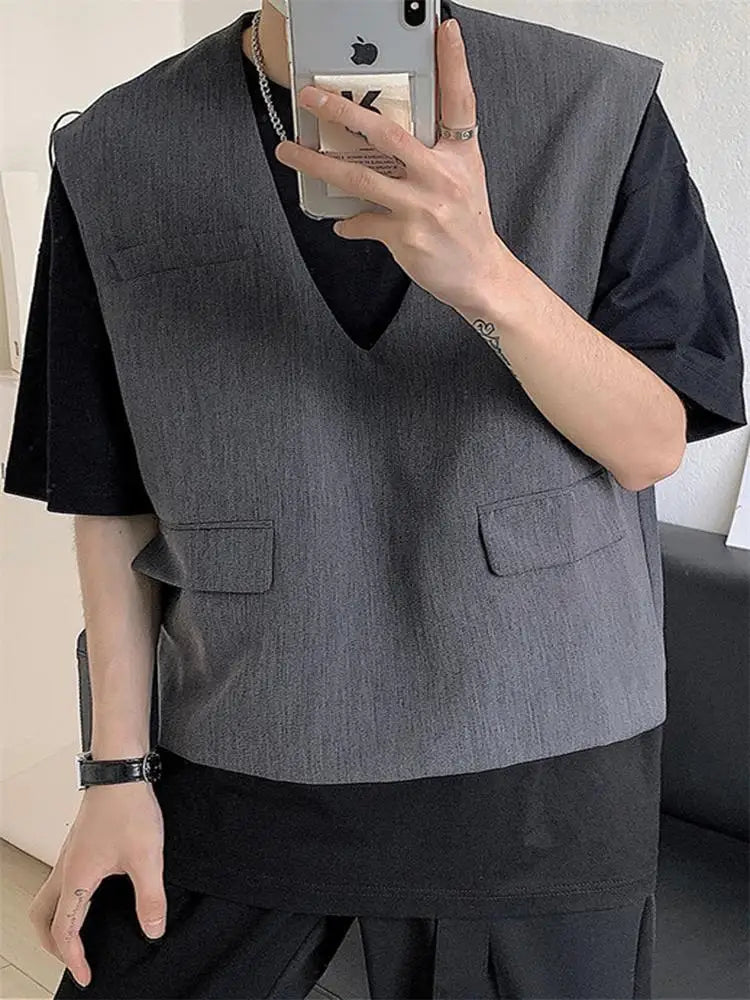 Bonsir Korean fashion versatile men's loose lazy V-neck Pullover vest couple neutral vest trendy men's coat