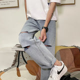 Bonsir Summer new jeans with holes men's Korean fashion high street ruffian handsome loose large size straight tube wide leg streetwear