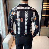 Bonsir Luxury Printed Men Shirt Autumn Fashion Long Sleeve Slim Fit Business Dress Shirt Social Party Nightclub Streetwear