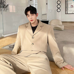 Bonsir Autumn men's short suit personalized three-dimensional cutting Korean version versatile trend men's solid color suit hairdresser